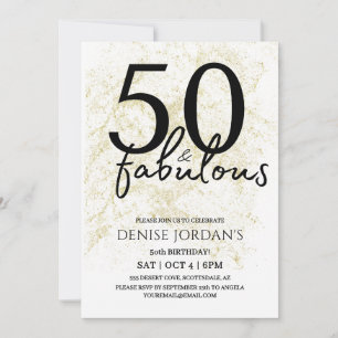 50 & Fabulous Modern Gold and Black Birthday Invitation