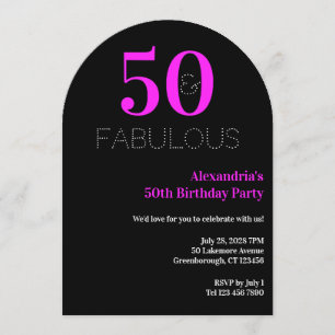 50 fabulous Neon Pink Black 50th Birthday Party Invitation