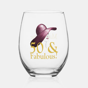 50 & Fabulous Personalised Elegant Stemless Wine Glass