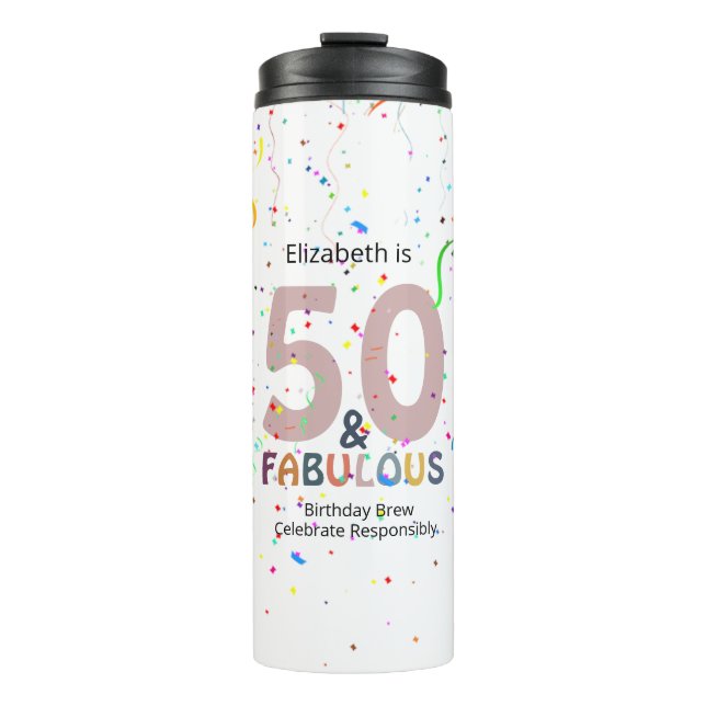 50 & Fabulous Personalised Pink Confetti Birthday Thermal Tumbler (Front)