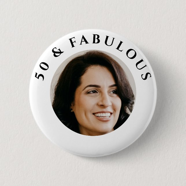 50 &  Fabulous Photo Birthday Party  6 Cm Round Badge (Front)