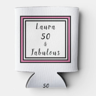 50 & Fabulous Pink Black Layered Square Can Cooler