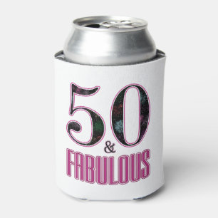 50 & Fabulous Pink Black Typography 50th Birthday Can Cooler