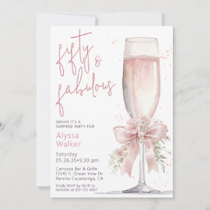 50 Fabulous Pink Champagne Glass Surprise Birthday Invitation