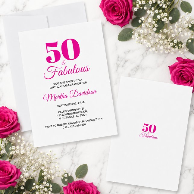 50 & Fabulous Pink Chic Party Celebration Invitation (50 & Fabulous Pink Chic Party Celebration Invitation)