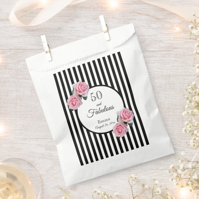 50 fabulous pink florals black white stripes favour bags (Clipped)