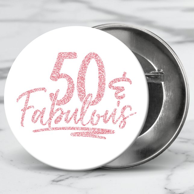 50 & Fabulous Pink Glitter 50th Birthday Sparkle 3 Cm Round Badge (Creator Uploaded)
