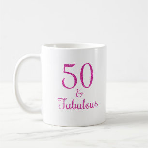 50 & Fabulous Pink Glitter Typography Coffee Mug