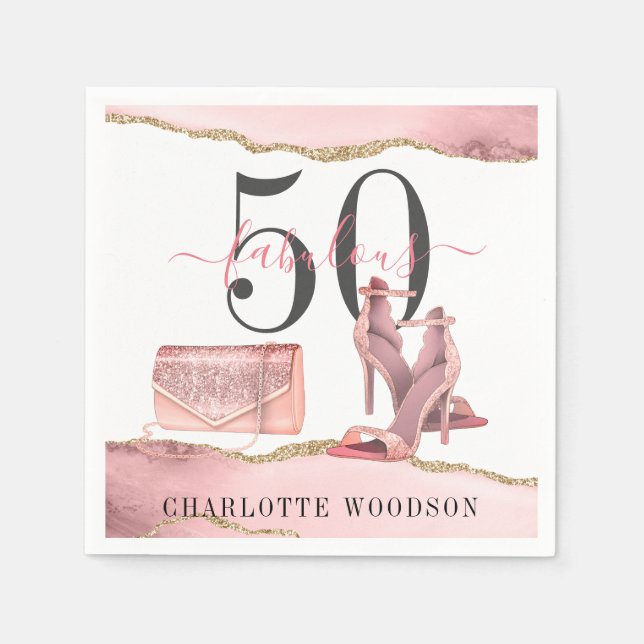 50 Fabulous Pink Gold Glitter Agate Dancing Shoes  Napkin (Front)