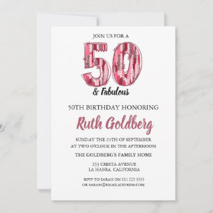50 & Fabulous Pink Leopard Print Brusho Invitation