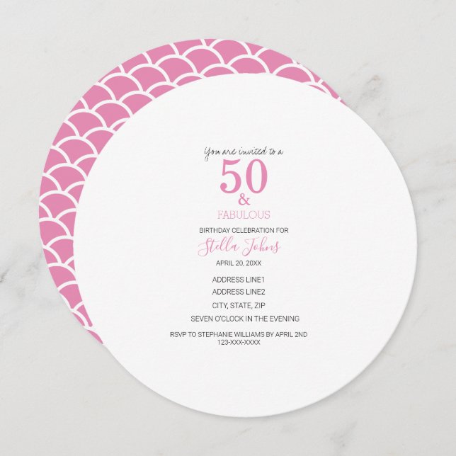 50 & Fabulous Pink Mermaid Cute Birthday Elegant Invitation (Front/Back)