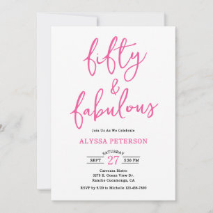 50 & Fabulous Pink Modern Script 50th Birthday  Invitation