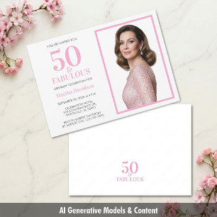 50 & Fabulous Pink Photo Birthday Design Invitation