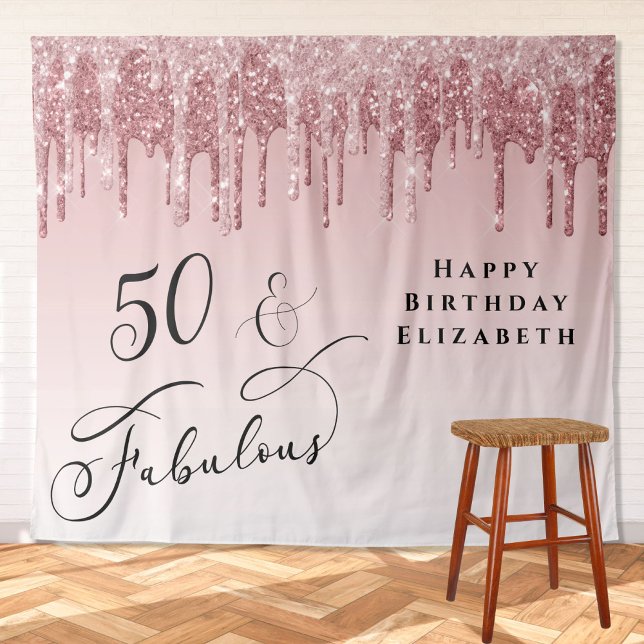 50 Fabulous Pink Rose Gold Glitter Birthday Party Tapestry (Creator Uploaded)