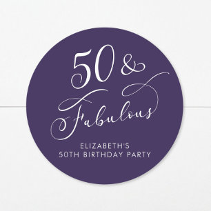 50 Fabulous Purple 50th Birthday Party Classic Round Sticker