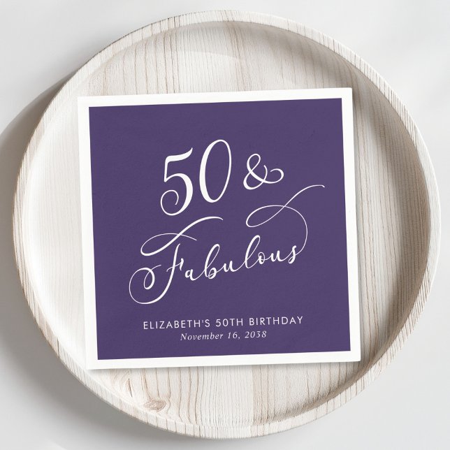 50 Fabulous Purple 50th Birthday Party Napkin (Creator Uploaded)