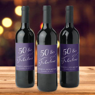 50 Fabulous Purple 50th Birthday Party Wine Label