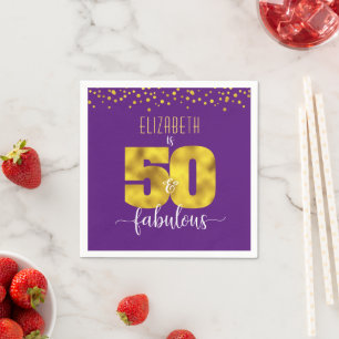 50 fabulous purple birthday gold dots script bold napkin