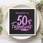 50 & Fabulous Purple Glitter 50th Birthday Name Napkin<br><div class="desc">50 & Fabulous Purple Glitter 50th Birthday Sparkle Paper Party Napkins features the modern text design "50 & Fabulous" in purple glitter calligraphy script on a black background. Personalised with your custom name above by editing the text in the text box provided. Perfect for a 50th birthday party or celebration....</div>