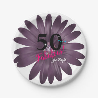 50 fabulous, purple glitter daisy, versatile paper plate