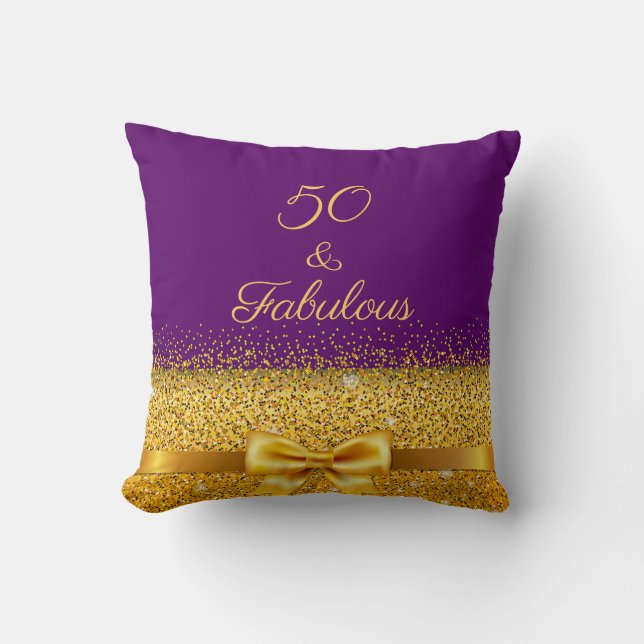50 fabulous purple gold bow cushion (Front)