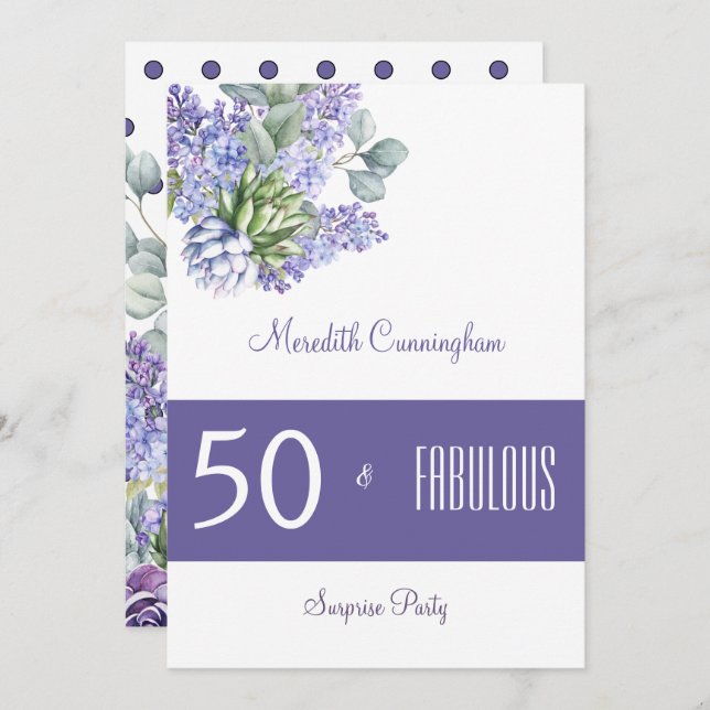 50 & Fabulous Purple Lilacs Watercolor Invitation (Front/Back)