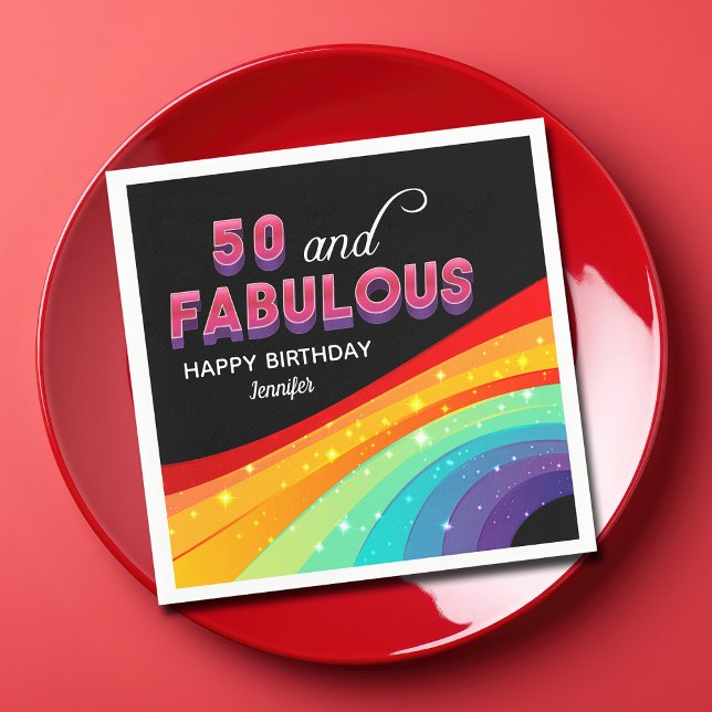 50 & Fabulous Rainbow Sparkle 50th Birthday Party Napkin (Creator Uploaded)