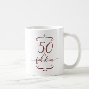 "50 & Fabulous" Rose Gold Glitter 50th Birthday Coffee Mug