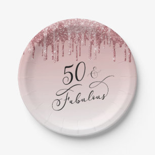 50 Fabulous Rose Gold Glitter Pink Birthday Party Paper Plate