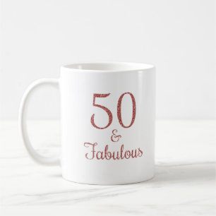 50 & Fabulous Rose Gold Glitter Typography Coffee Mug