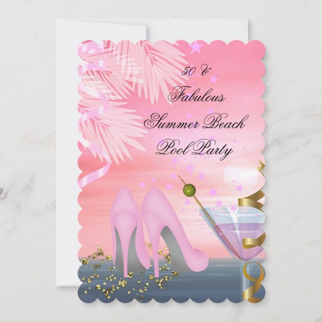50 Fabulous Summer Pink Cocktail Heels Party Invitation (Front)