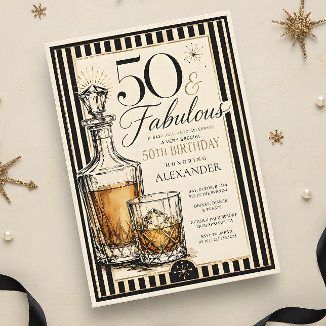 50 & Fabulous Whiskey Theme 50th Birthday Invitation (Creator Uploaded)