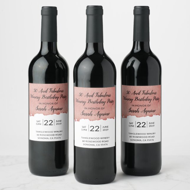 50 & Fabulous Winery Birthday Party Invitation Wine Label (Bottles)