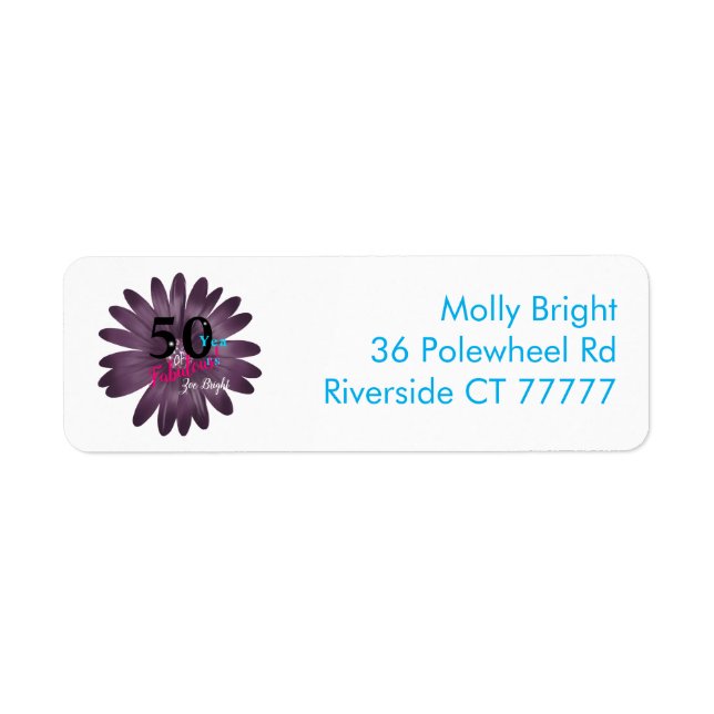 50 fabulous year, purple daisy with glitter (Front)