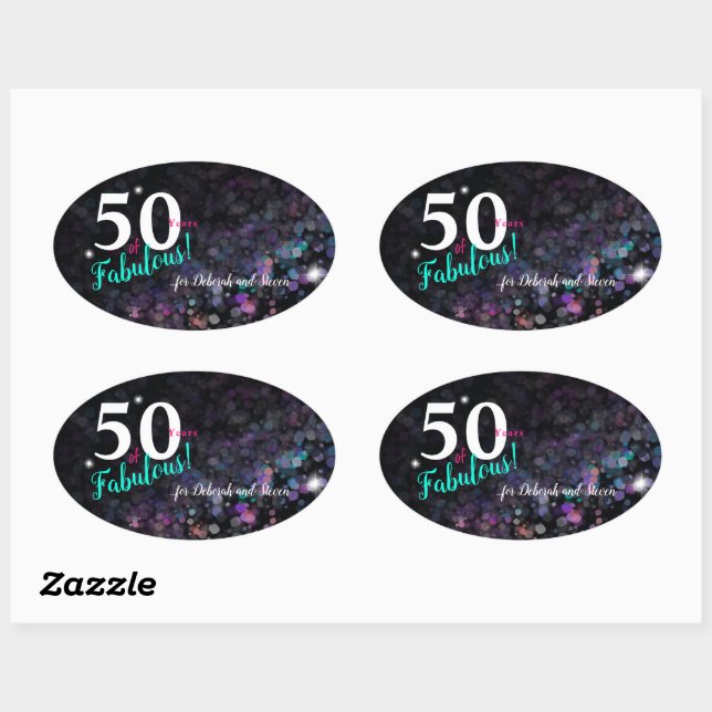 50 Fabulous Years, colourful glitter background Oval Sticker (Sheet)