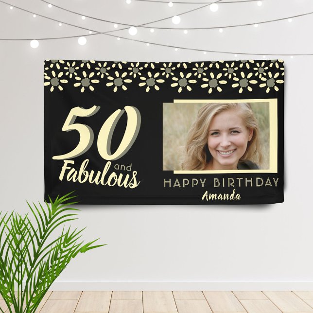 50 & Fabulous Yellow Daisy Flower Watercolor Photo Banner (Creator Uploaded)