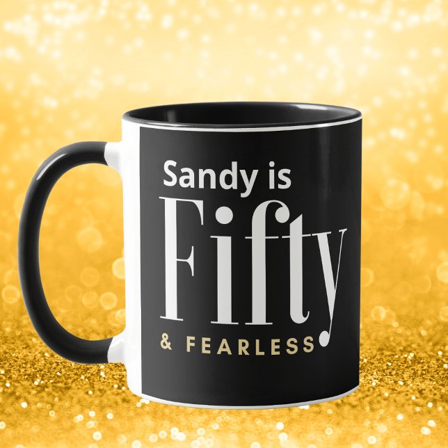 50 & Fearless Birthday Elegant Modern Black Custom Mug (Creator Uploaded)