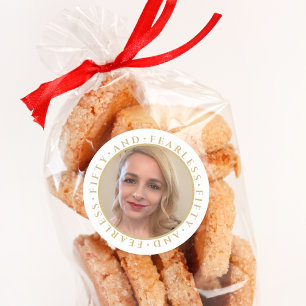 50 & Fearless Elegant Gold Custom Photo Birthday Classic Round Sticker