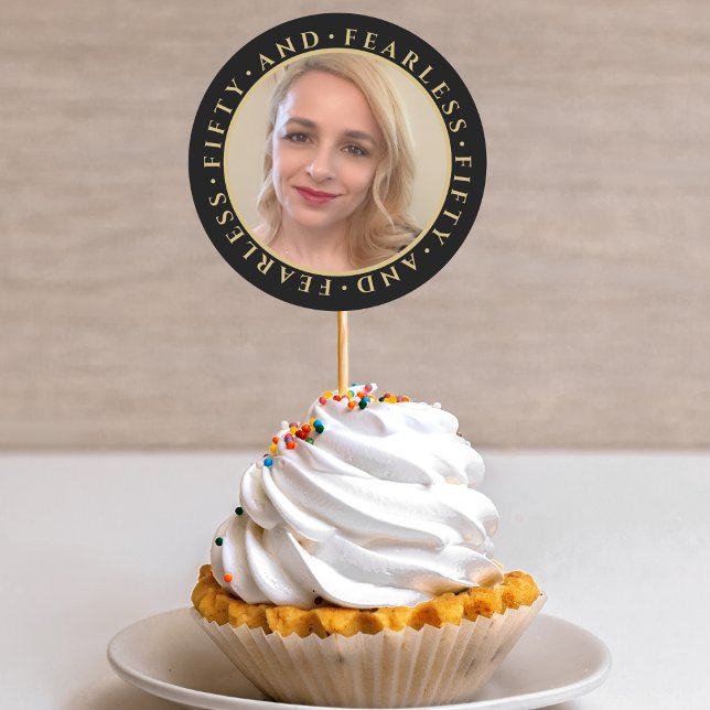 50 & Fearless Elegant Gold Custom Photo Birthday Classic Round Sticker (Creator Uploaded)