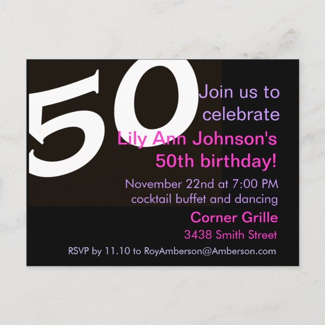 50 Fiftieth Birthday Party Post Card Invitation (Front)