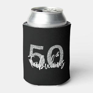 50 Fifty and Fabulous Birthday Silver Glitter Can Cooler