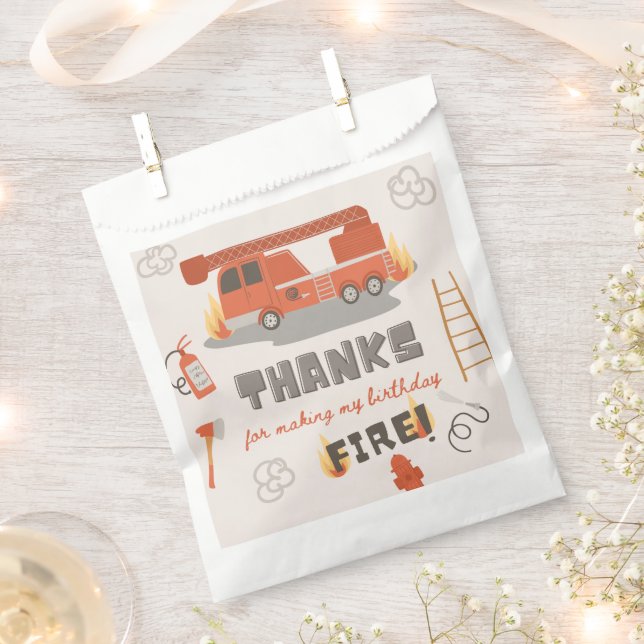 50 Fire Truck Treat Bags | Fire Birthday Favour (Clipped)