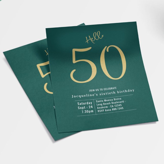 50 Green Gold Budget 50th Birthday Invitation Flyer (Creator Uploaded)