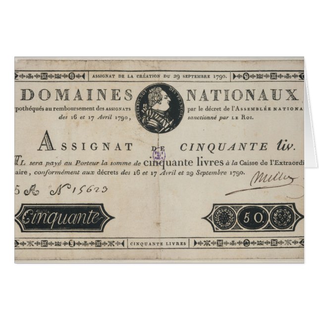 50 livres bank note, 29th October 1790 (Front Horizontal)
