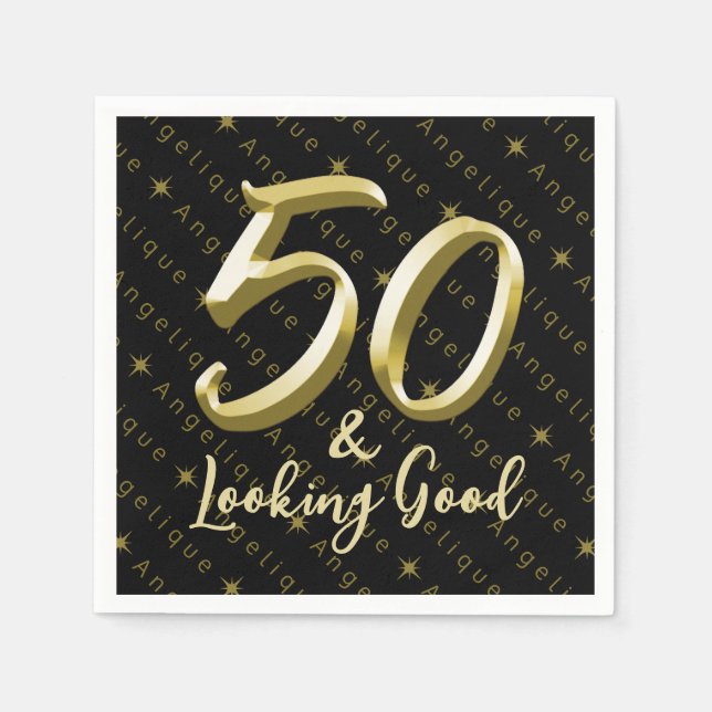 50 & Looking Good Gold Birthday Napkin (Front)