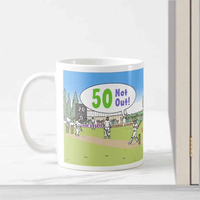 50 Not Out Cricket Theme. 50th Birthday Coffee Mug (Creator Uploaded)