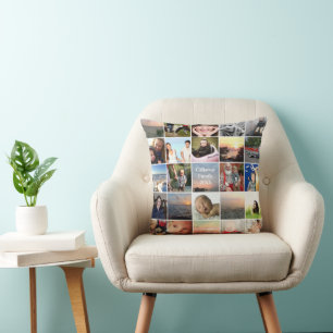 50 of Your Instagram Photos Here White Frame Cushion