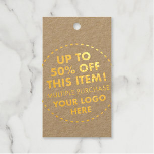 50% OFF Bulk Buy Discount Custom Gold Foil Kraft Gift Tags