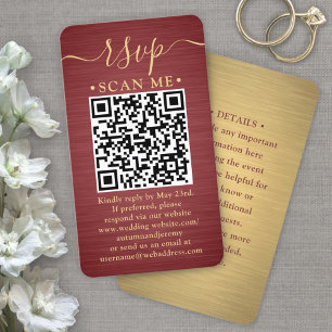 50 Pack QR RSVP Burgundy & Gold Wedding Enclosure Business Card