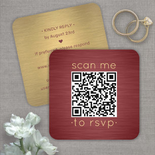 50 Pack QR RSVP Burgundy & Gold Wedding Enclosure Square Business Card